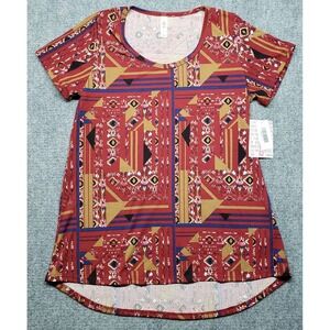 LulaRoe Classic T-Shirt Womens S Multicolor Aztec Round Neck Short Sleeve New